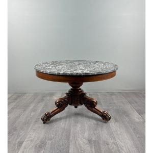 Carved Wooden Pedestal Table With A Marble Top, Napoleon III Period