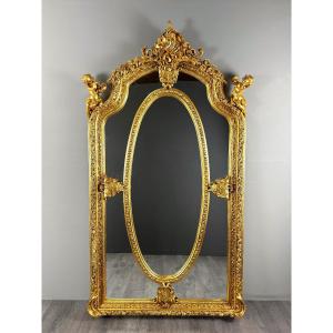 Large Louis XV Style Mirror In Carved And Gilded Wood, 19th Century