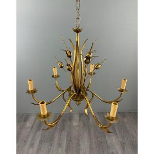 Gilded Metal Chandelier, Italy, Circa 1950