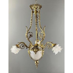 Louis XV Style Chandelier In Bronze And Glass, 19th Century