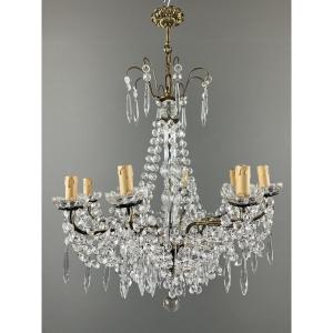 Crystal And Bronze Chandelier With Pendants, 20th Century