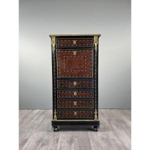 Antique Napoleon III Secretary Desk In Marquetry And Gilt Bronze, 19th Century