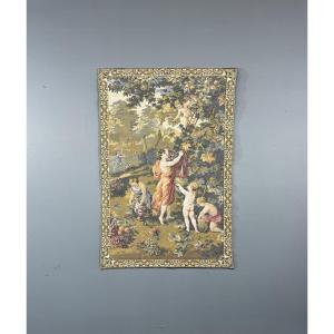 Decorative Tapestry In The Aubusson Style, Pastoral Scene With Putti And Grape Harvest, 20th Century