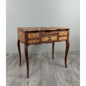 Louis XV Style Marquetry Dressing Table, Vanity Table With Mirror, 20th Century