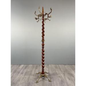 Coat Rack In Twisted Wood And Gilt Bronze, 20th Century