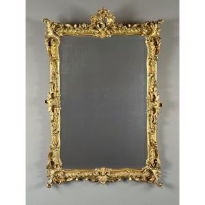 Large Louis XV Style Giltwood Mirror, 19th Century