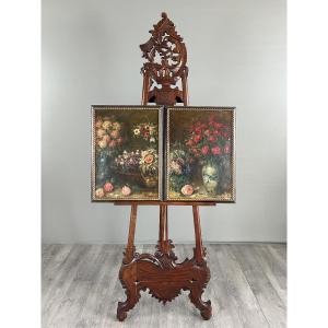 Paintings, Pair Of Still Lifes With Flowers, Oil On Canvas, Angelo Zoffoli (1860-1910)