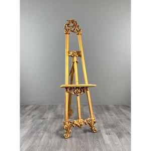 Large Carved And Gilded Wood Easel, Louis XV Style, 20th Century