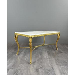 Gilded Bronze And Marble Coffee Table, High-quality Decorative Work, 20th Century