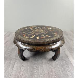 Asian Lacquer Coffee Table, Inlaid Decoration, Late 19th Century