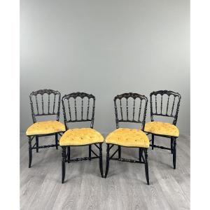 Suite Of Four Napoleon III Chairs In Blackened Wood, 19th Century