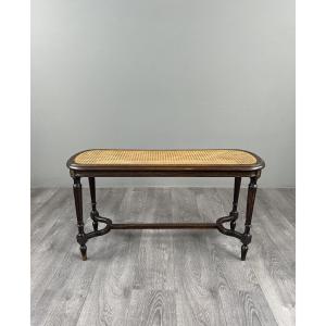 Antique Wooden Bench, Cane Seat, Louis XVI Style, 20th Century