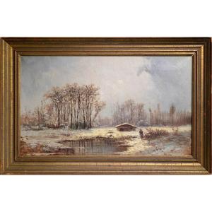 Spring Thaw Barbizon Landscape 19th Century Oil Painting By French Impressionist