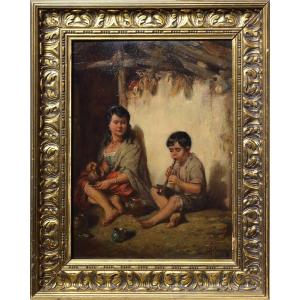 Genre Scene Young Street Musician Early 20th Century Austrian Masterwork Framed