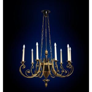 Empire Antique Chandelier Gilt Bronze And Oxidized 9 Light Early 20th Century