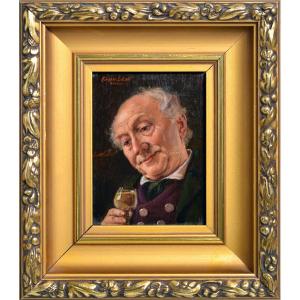 Portrait Cheerful Old Man By Geman Genre Master Otto Kirchner Signed Framed