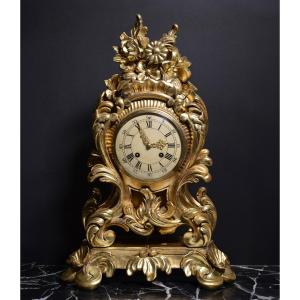 Swedish Clock By Westerstand Carved Gilt Wood Rococo Style Mid 20th Century