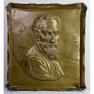 Large Bas-relief Wall Plaque Portrait Of Michelangelo Antique 19th Century