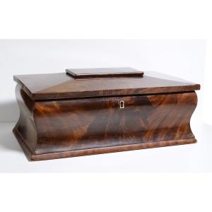 Wooden Casket Box With Mirror Mid 19th Century Flame Mahogany Biedermeier