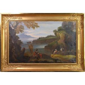 Warrior Figures Conversating In Capriccio Landscape 17-18 Century Oil Painting 