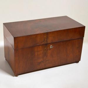 Antique Flame Mahogany Empire Tea Caddy Wooden Casket Box 19th Century