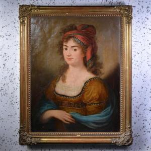 Antique 18th Century Neoclassical Oil Portrait Young Lady Turban Unknown Master