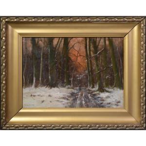 Antique American Impressionist Winter Landscape Oil Painting Signed Framed