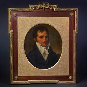 1817 Oval Portrait Of Gentleman Oil On Canvas Original Empire Gilt Bronze Frame