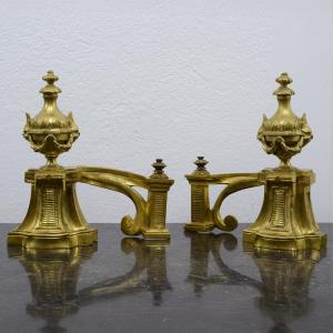 19th Century French Empire Gilt Bronze Andirons Chenets Urns And Mythical Beasts