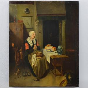 19th Century After Van Brekelenkam Dutch Genre Scene Saying Grace Oil Panel