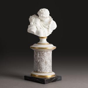 Niderviller After Houdon, Circa 1780 - Le Baiser, Biscuit Bust Ad Eartheware Plinth
