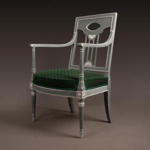 Jacob Frères - Directoire Armchair With Pierced Back - Painted Wood And Horsehair Fabric 