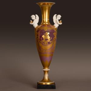 Paris, Circa 1800 - Large Spindle-shaped Porcelain Vase - Rare Tin-plated Base