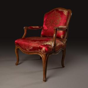 Nq Foliot, Master In 1729 - Louis XV Armchair, Circa 1760 - Natural Wood And Silk