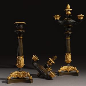 Paris, Circa 1820 - Pair Of Gilt-bronze Candelabra - “roman Lamp Style”