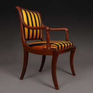Jacob Desmalter - Imperial Mahogany And Silk Prelle Armchair - Circa 1810
