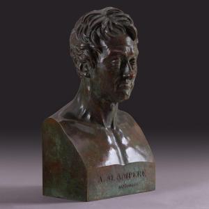 Library Bust Depicting André Marie Ampère - Patinated Bronze