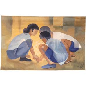 Louis Toffoli - The Children At The Checkerboard - Aubusson Tapestry