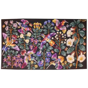 René Perrot - Greenhouse Flowers And Hummingbirds - Aubusson Tapestry