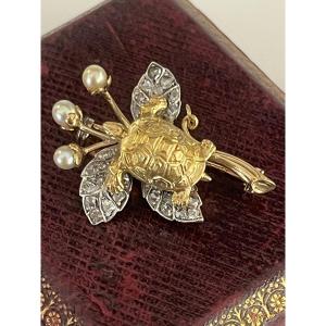 “turtle” Brooch In Gold, Silver And Diamonds Froment Meurice 