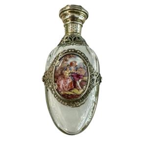 Salt Bottle In Crystal, Silver And Porcelain