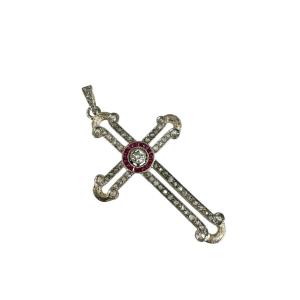 Cross In Gold And Platinum, Diamonds And Rubies