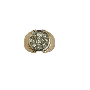 Gold, Platinum And Antique Cut Diamond Bangle Ring