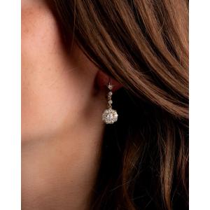 Old Cut Diamond Flower Drop Earrings