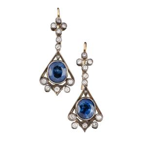 Pair Of Earrings In Gold, Silver, Sapphires And Diamonds 