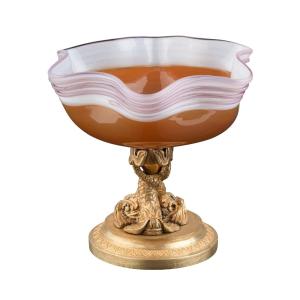 Cup With Dolphins In Honey Yellow Opaline And Amethyst 