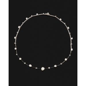 Platinum Necklace With Fine Pearls And Diamonds
