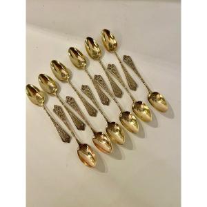 Series Of Twelve Moka Spoons In Silver And Vermeil