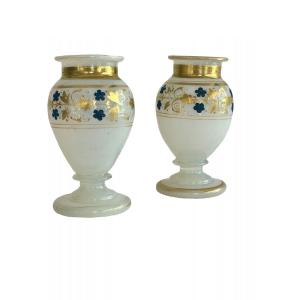 Pair Of Soapy Opaline Vases