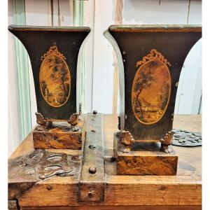 Pair Of 19th Century Painted Sheet Metal Vases